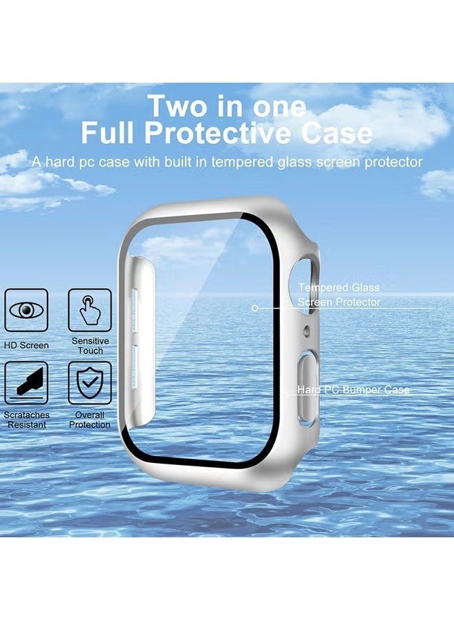 جراب ساعة أبل من السلسلة 11 مقاس 10 بوصات بحجم 42 مم مع واقي شاشة من فيلم مقوى، غطاء حماية كامل من البولي كربونات الصلب، غطاء شاشة عالي الدقة حساس للمس (42 مم، فضي) - Image 5